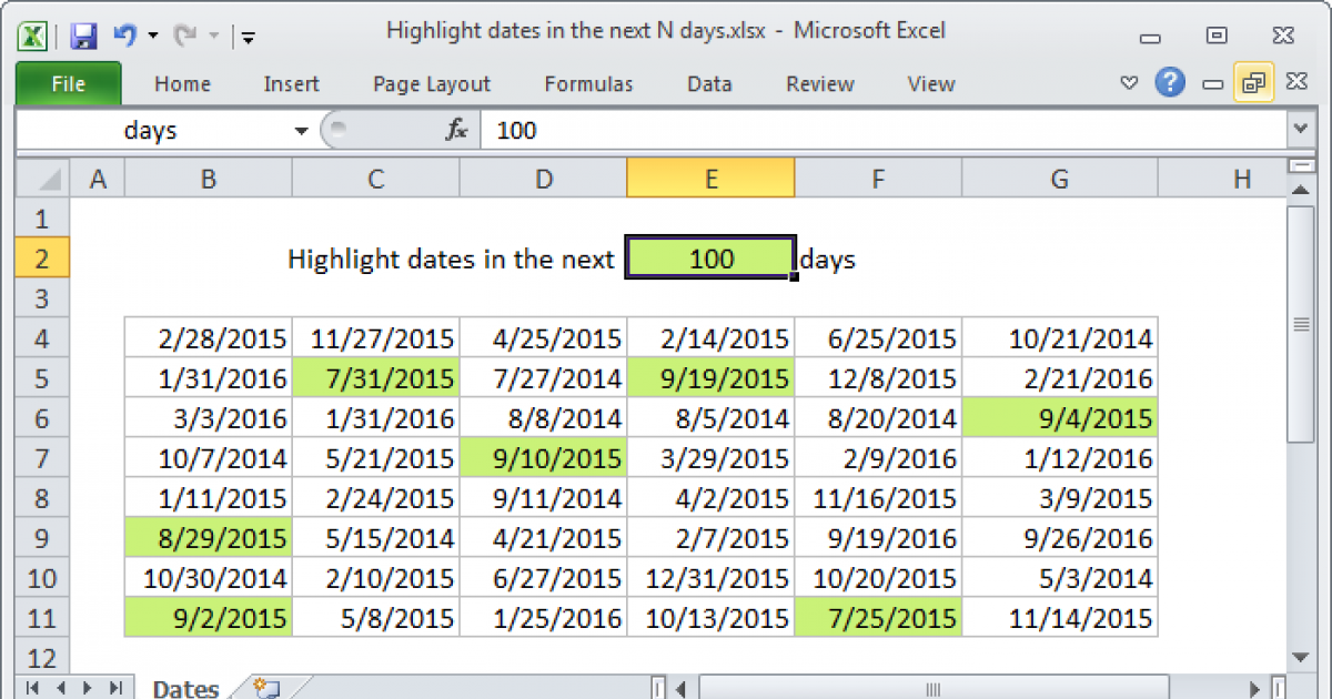 Highlight dates in the next N days Excel formula Exceljet